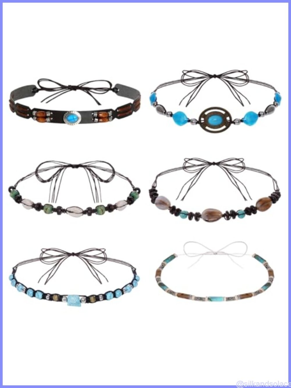 6Pc Western Cowboy Hat Bands PU Leather Beaded Adjustable Unisex
